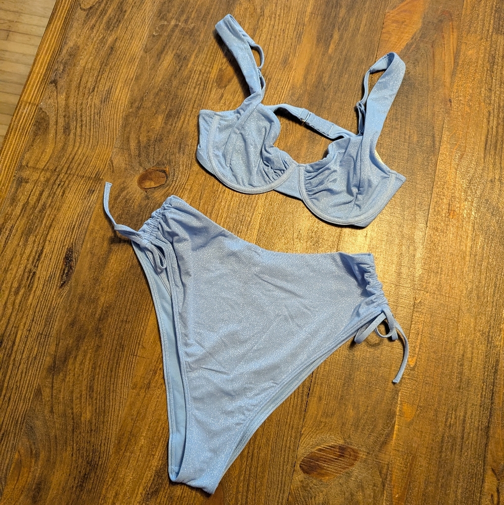 Abercrombie & Finch Baby Blue Glittery High Waist Bikini M Top L Bottom